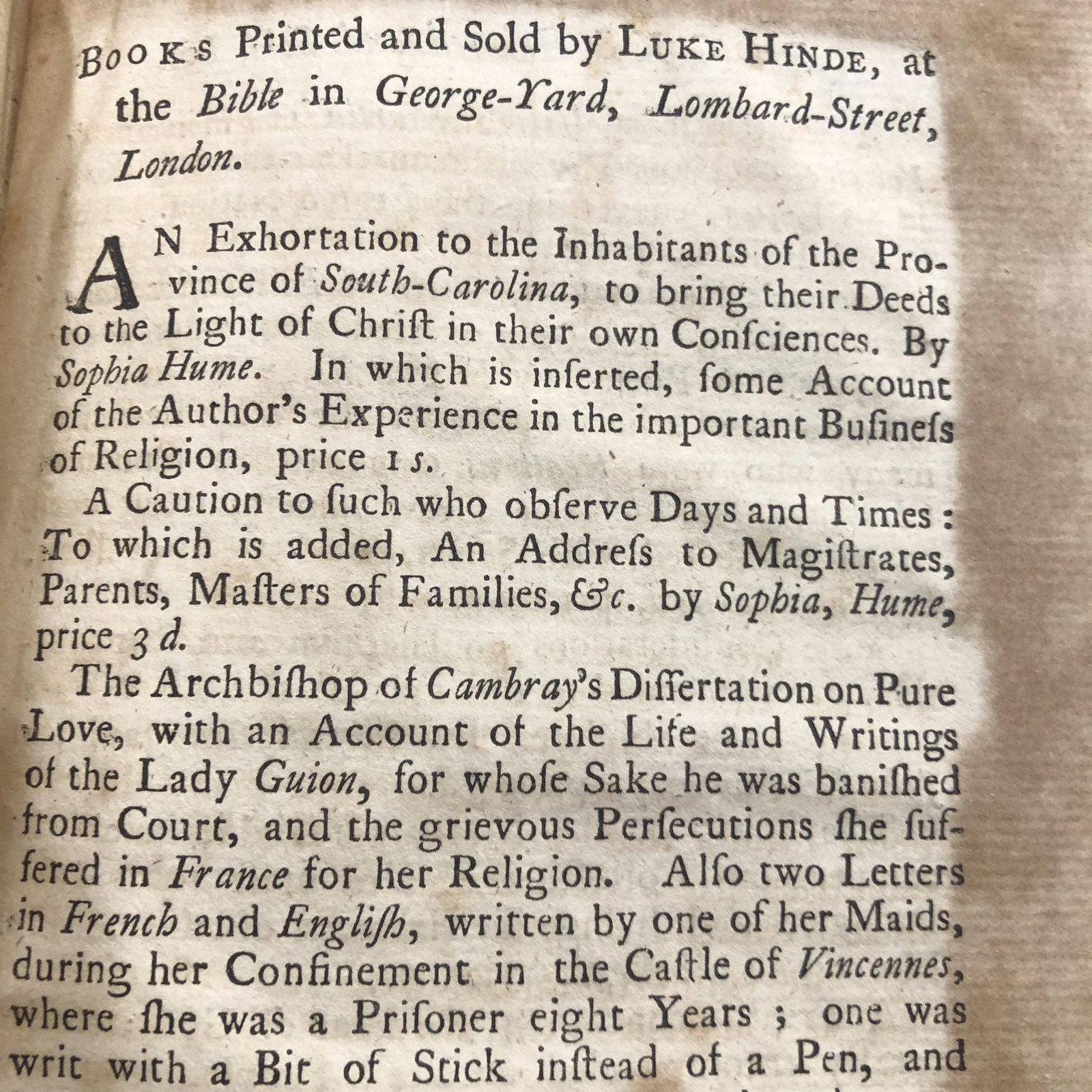An Epistle to The Inhabitants of South-Carolina; Containing Sundry Observations Proper to be Consider'd by Every Professor of Christianity in General — photograph 5.