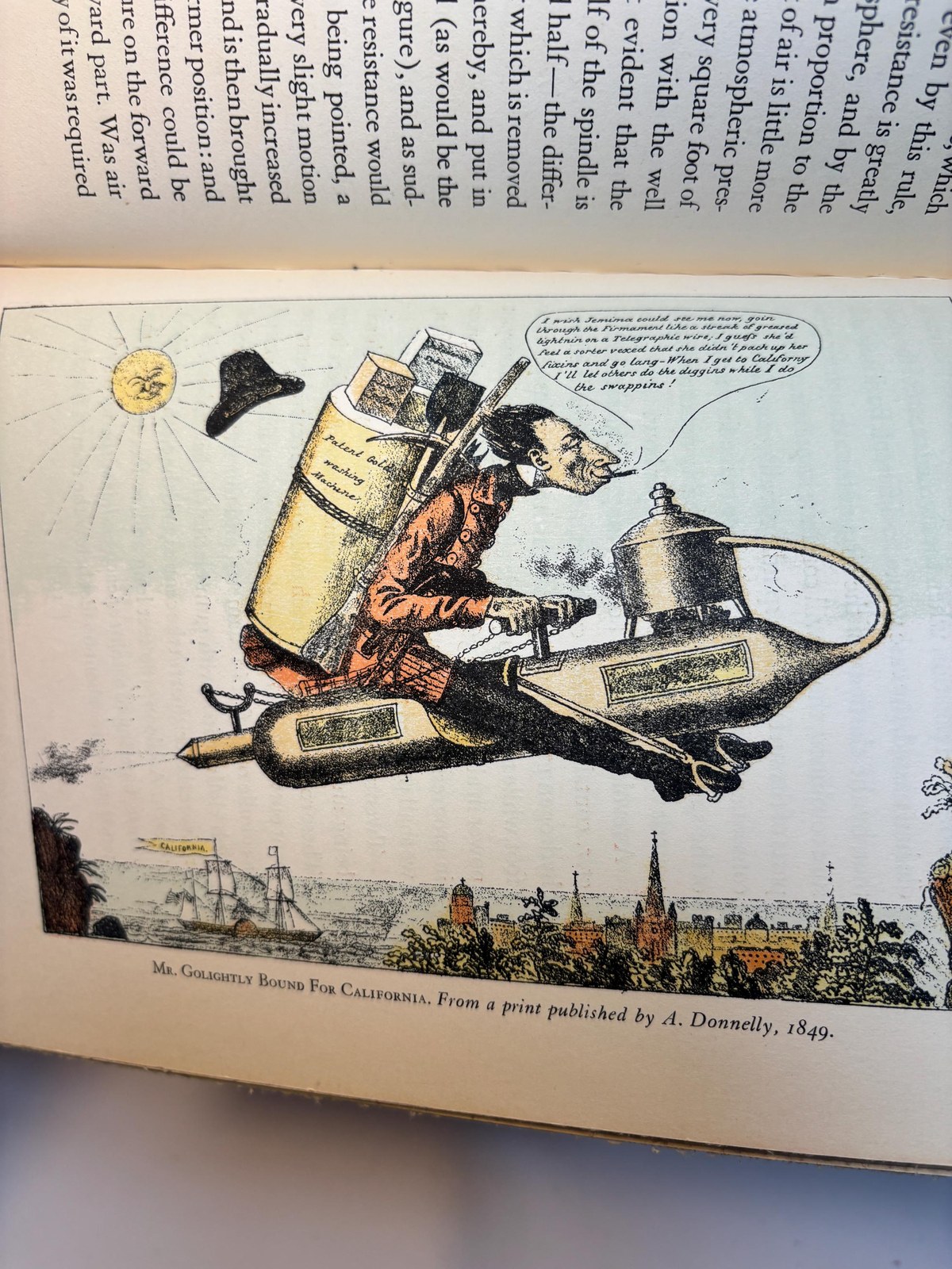 Aerial Navigation The Practicality of Traveling Pleassantly and Safely from New York to California in Three Days. Illustrated with three Colored Lithographs issued as burlesque in 1849 by N. Currier and A. Donnelly. LimiteEdition of 200 Copies. — photograph 9.