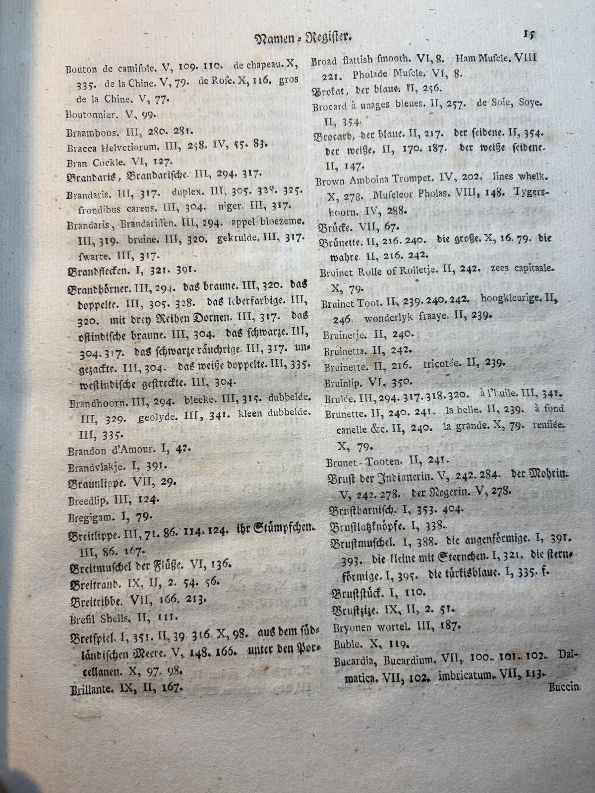 Vollständiges alphabetisches Namen=Register über alle zehn Bände des von dem seel. Herrn D. Martini in Berlin angefangenen, und von Herrn Pastor Chemnitz in Kopenhagen fortgesetzten und vollendeten systematischen Conchylien=Cabinets. Vefertiget von Johann Samuel Schröter Herzoglich Sachsen-Weimarischen Superintendenten zu Buttstädt, auch Oberpfarrer daselbst, mehrerer gelehrten Akademien und Gesellschaften Mitglied. Translated: Complete Alphabetical Name Index to All Ten Volumes of the Systematic Conchological Cabinet, begun by the late Dr. Martini in Berlin, and continued and completed by Pastor Chemnitz in Copenhagen. Compiled by Johann Samuel Schröter, Ducal Saxon-Weimarian Superintendent in Buttstädt, also Senior Pastor there, Member of several learned academies and societies. — photograph 6.