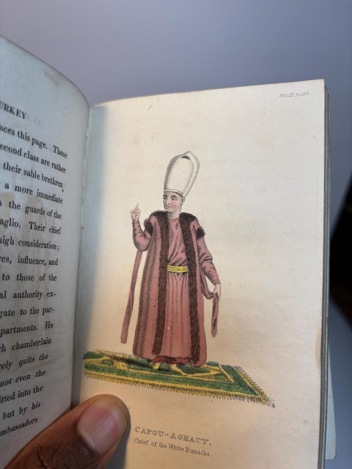 The World in Miniature; Turkey, Being A Description of The Manners, Customs, Dresses, and Other Peculiarities Characteristic of the Inhabitants of The Turkish Empire; To Which is Prefixed and Sketch of The History of The Turks;.. And Illustrated with Seventy-Three Coloured Engravings, Containing Upwards of One Hundred and Fifty Costumes. In Six Volumes. (4 volumes, lacking volumes I, IV., with 52 hand-colored plates) — photograph 6.