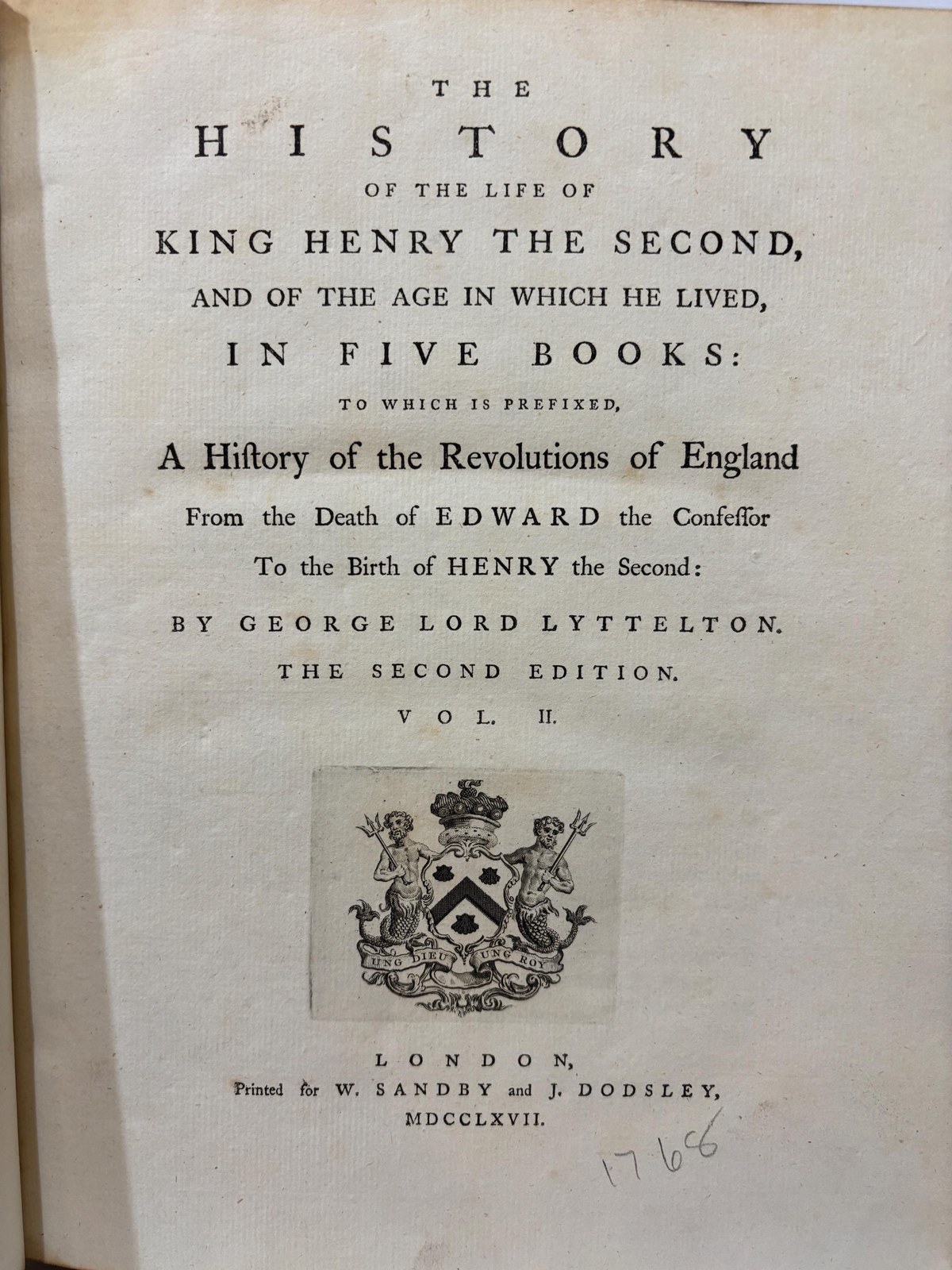 The History of The Life of King Henry The Second, and Of The Age in Which He Lived, In Five Books: To Which is Prefixed, A History of The Revolutions of England From the Death of Edward the Confessor to The Birth of Henry The Second:.. The Second Edition — photograph 6.