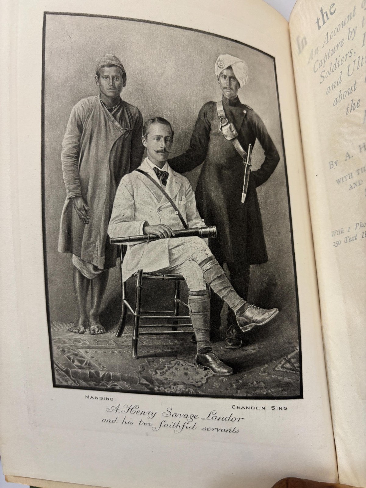 In the Forbidden Land, an Account of a Journey into Tibet Capture by the Tibetan Lamas and Soldiers, Imprisonment, Torture and Ultimate Release brought about by Dr. Wilson and The Political Peshkar Karak Sing-Pal, With the Government Enquiry and Report and Other Official Documents by J. Larkin, Esq., Deputed by the Government of India. With 1 Photogravure, 8 Colored Plates, 50 Full Page and about 150 Text Illustrations, and a Map from Surveys by The Author. In Two Volumes. — photograph 5.