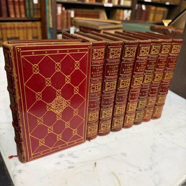 The Works of Robert Burns; With His Life, by Allan Cunningham. In Eight Volumes. Bayntun Doublure Signed Binding. — photograph 2.