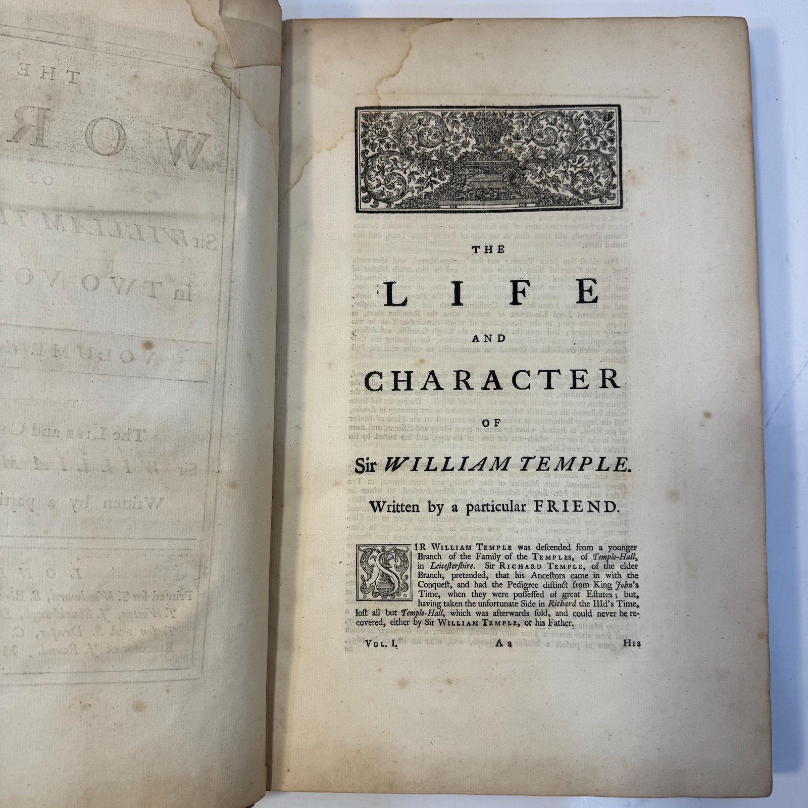 The Works of Sir William Temple, Bart. In Two Volumes. To Which is Prefixed, The Life and Character of Sir William Temple, Written by A Particular Friend. — photograph 10.