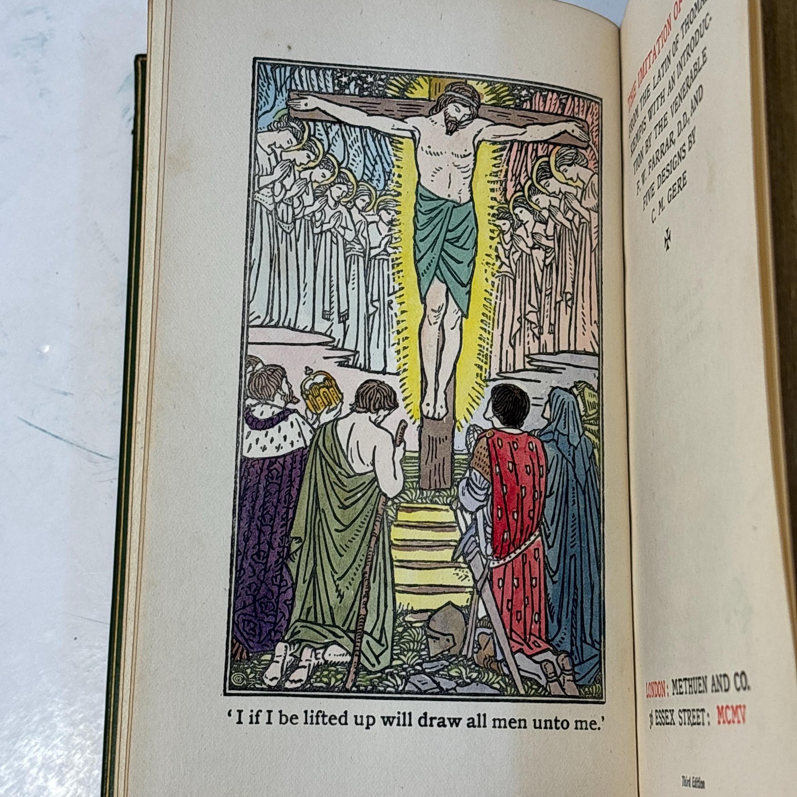 The Imitation of Christ, from the Latin of Thomas A. Kempis with an Introduction b y the venerable F.W. Farrar, D.D. and five Designs by C.M. Gere. Third Edition. Bumpus signed binding. — photograph 10.