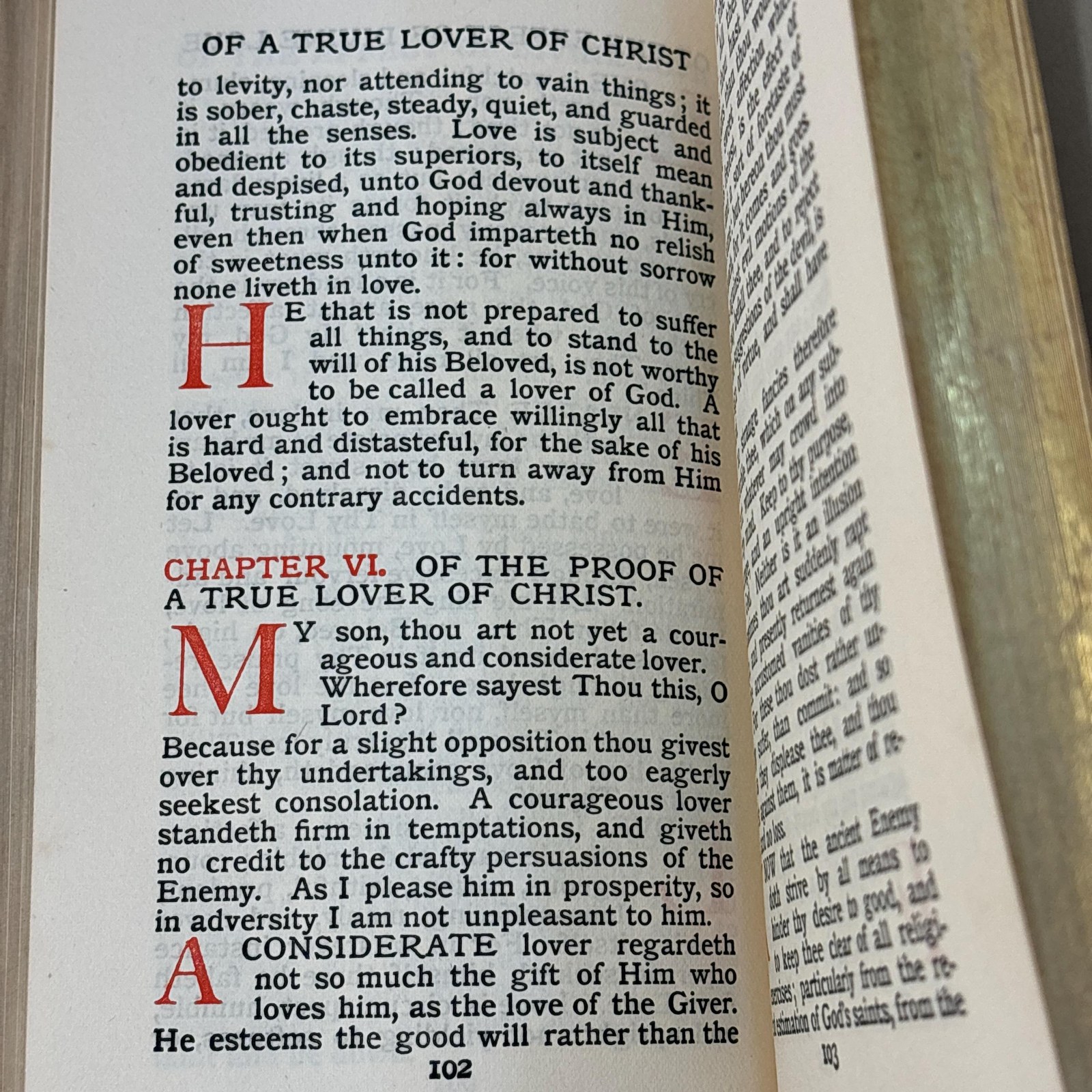 The Imitation of Christ, from the Latin of Thomas A. Kempis with an Introduction b y the venerable F.W. Farrar, D.D. and five Designs by C.M. Gere. Third Edition. Bumpus signed binding. — photograph 8.