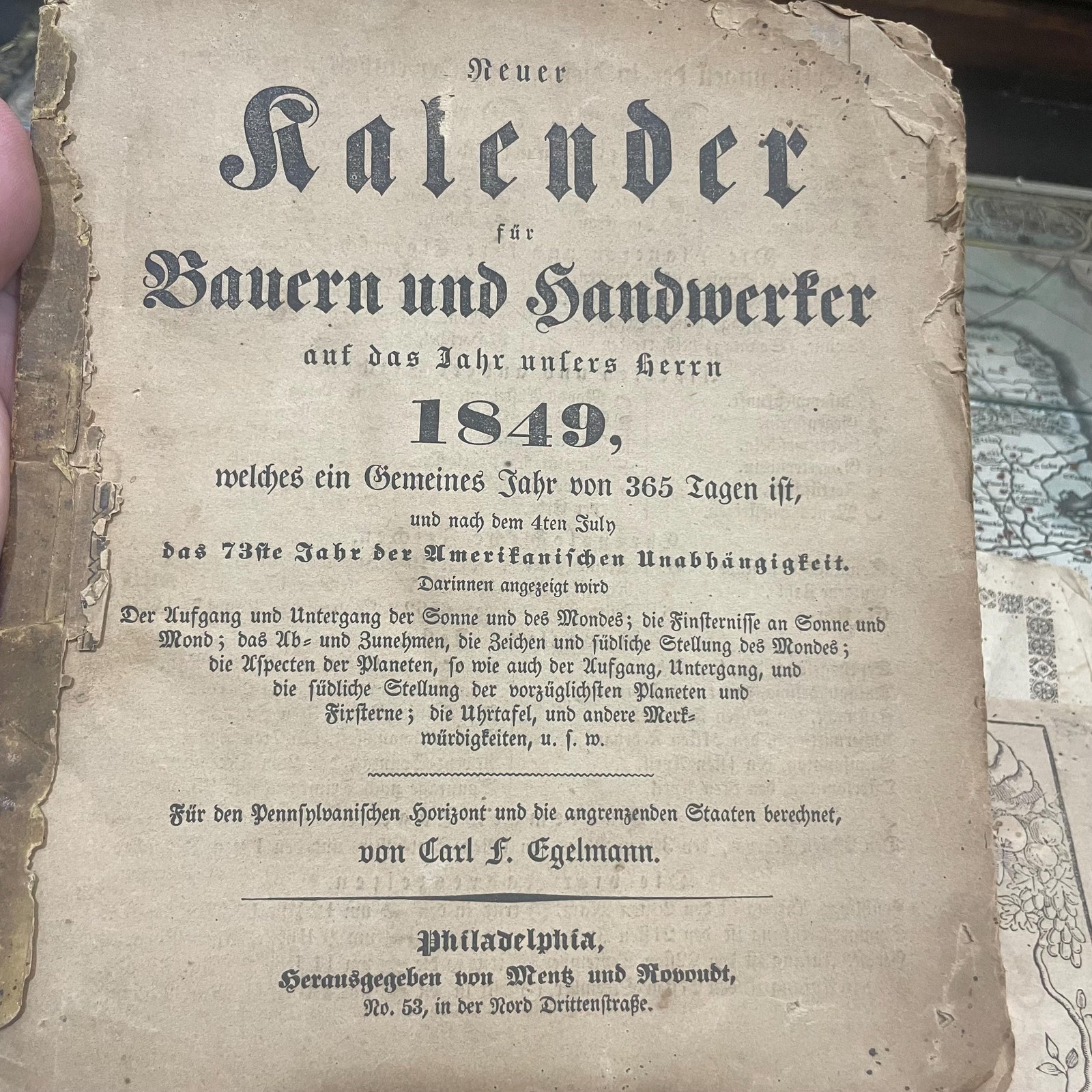 The Calendar for Farmers and Craftsmen, et.al. (4 older Kalenders of German/American interest) — photograph 3.