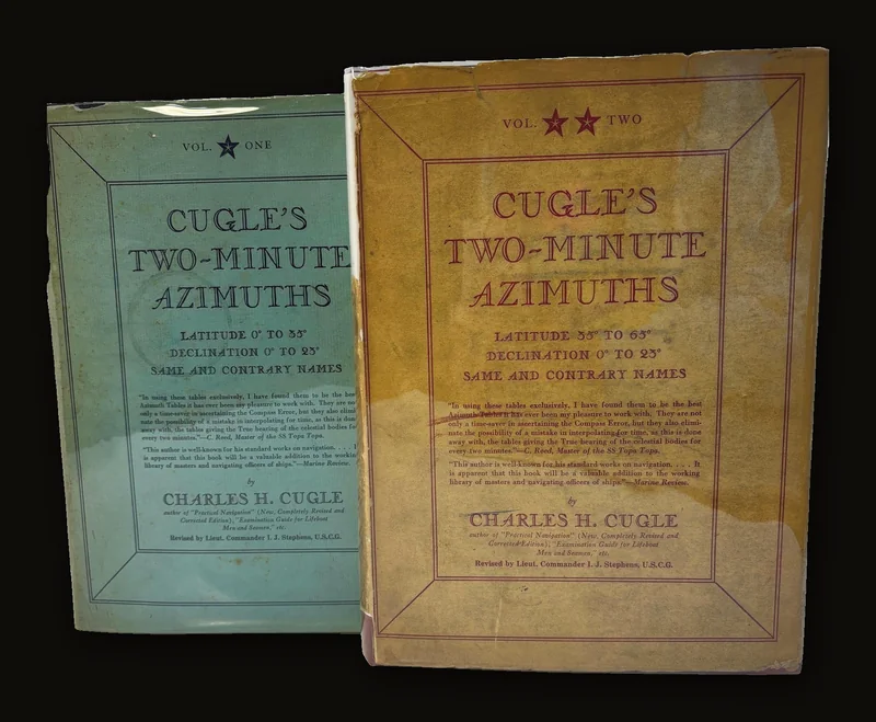 Cugle's Two Minute Azimuths, Vol.I- Latitude 0* to 35*, Vol.II- Latitude 35* to 65*, Same and Contrary Names. Two volumes Complete..