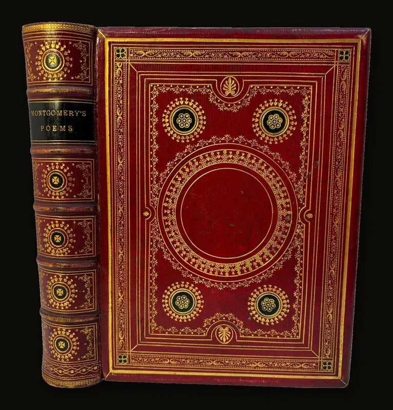 Poems of James Montgomery, Illustrated with One Hundred Designs by John Gilbert, J. Wolf, Birket Foster, etc. Engraved by The Brothers Dalziel. Beautiful  Signed Binding by Seton & Mackenzie.