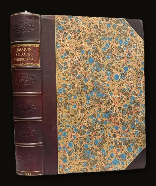Nicolai Josephi Jacquin Selectarum Stirpium Americanarum Historia, in qua ad Linnæanum systema determinatæ descriptæque sistuntur plantæ illæ, quas in insulis Martinica, Jamaica, Domingo, aliisque, et in vicinæ continentis parte, observavit rariores; adjectis iconibus in solo natali delineatis. Translated: Nicolas Joseph Jacquin’s History of Selected American Plants, in which those rarer plants that he observed on the islands of Martinique, Jamaica, Santo Domingo, and others, as well as in a neighboring part of the continent, are identified according to the Linnaean system and described, with illustrations drawn in their native habitat..