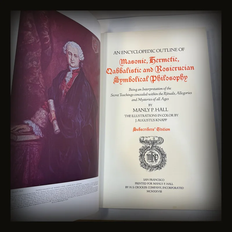 The Secret Teachings of All Ages. An Encyclopedic Outline of Masonic, Hermetic, Qabbalistic and Rosicrucian Symbolical Philosophy, Being and Interpretation of the Secret Teachings Concealed within the Rituals, Allegories and Mysteries of All Ages. Golden Anniversary Edition, Subscriber's Edition, Limited to 550 Copies, Second Printing, Illustrations in Color by J. Augustus Knapp.