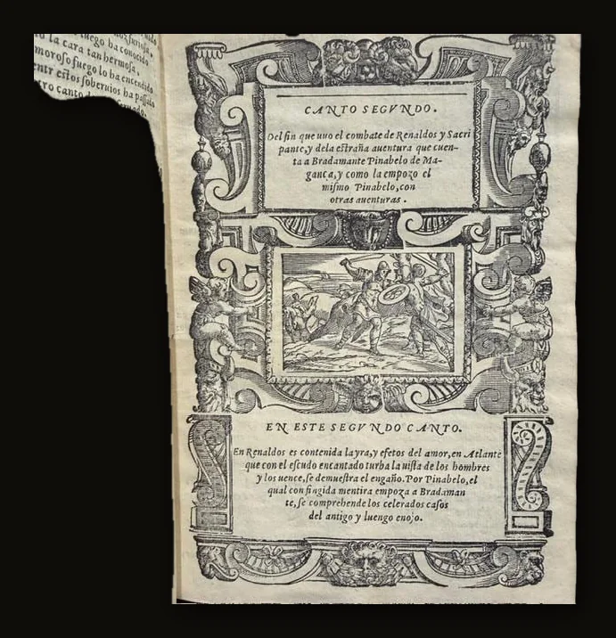 Orlando Furioso; Dirigido al Príncipe Don Philipe Nuestro Señor, Traduzido en Romance Castellano por Don Jeronymo de Urrea. Hanse añadido breves moralidades harto necessarias a la declaración de los cantos, y la tabla es muy mas aumentada.  Translated: Orlando Furioso; Dedicated to the Prince Don Philip, Our Lord, Translated into the Castilian Language by Don Jerónimo de Urrea. Brief moral commentaries have been added, which are very necessary for the explanation of the cantos, and the table has been greatly enlarged. (&) Comedia Dei Doctor Carlino, de Don Luis de Gongor..