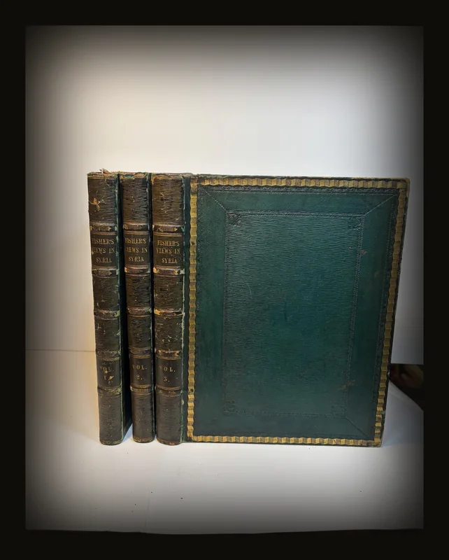 [FORE–EDGE PAINTING] Syria, The Holy Land & Asia Minor Illustrated. In a Series of One Hundred and Twenty Views Drawn from Nature by W. H. Bartlett, William Purser, and Thomas Allom. With Descriptions of the Plates by John Carne, Esq.  [FORE–EDGE PAINTING of a Byzantine chapel on each volume].