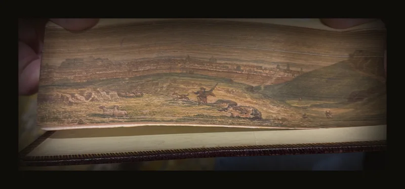 {Fore-Edge Painting-Hunting, Walled City scene} The Poetical Works of Thomas Campbell.