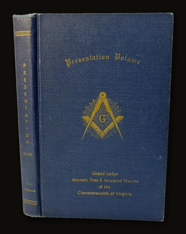Presentation Volume Containing The Book of Constitutions, Historic Records, Manuel of Work, Manusl of Cermonies, Mentors Manual of the Grand Lodge of Virginia 1977.