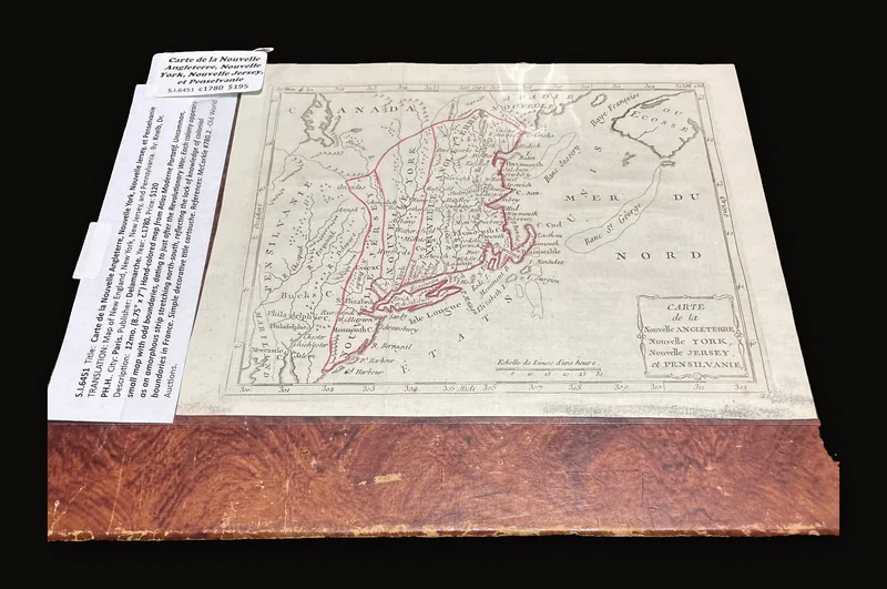 Carte de la Nouvelle Angleterre, Nouvelle York, Nouvelle Jersey, et Penselvanie  TRANSLATION: Map of New England, New York, New Jersey, and Pennsylvania.