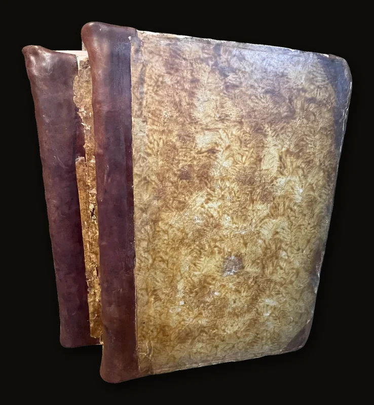 Romanum Museum Sive Thesaurus Eruditae Antiquitatis In Quo Proponuntur, Ac Dilucidantur Gemmae, Idola, Insignia Sacerdotalia, Instrumenta Sacrificiis Inservientia, Lucernae, Vasa, Bullae, Armillae, Fibulae, Claves, Annuli, Tesserae, Styli, Strigiles, Gutti, Philae Lacrymatoriae, Instrumenta Musica, Vota, Signa Militaria, Marmora, &c. Adjectis in hac tertia Romana Editione plurimis annotationibus, & figuris, Opera, Et Studio Michaelis Angeli Causei De La Chausse. (2v). Translated from Latin: The Roman Museum or Treasury of Learned Antiquities, in which are displayed and elucidated Gems, Idols, Priesthood Insignia, Instruments used in Sacrifices, Lamps, Vessels, Bullae, Bracelets, Brooches, Keys, Rings, Tokens, Styli, Scrapers, Small Jugs, Tear Bottles, Musical Instruments, Votive Offerings, Military Standards, Marbles, etc. With many annotations and illustrations added in this third Roman edition, by the work and study of Michael Angelo Causei De La Chausse. (2v).