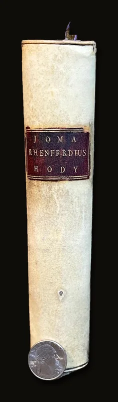 3 texts bound as one: JOMA. Codex Talmudicus, In quo agitur de SACRIFICIIS, cæterisque Ministeriis DIEI EXPIATIONIS, quæ Levit. XVI. & Num. XXXV. 7, 8, 9, 10. præcipiuntur: itemque de multis aliis quæ obiter tractantur; ex Hebræo Sermone in Latinum versus, & commentariis illustratus A ROBERTO SHERINGHAMIO Cantabrigensi, 1602–1670 Accedit hac nova editione JACOBI RHENFERDII COMPARATIO Expiationis anniversariæ Pontificis Maximi in V.T. cum Unica atque æterna expiatione Jesu Christi. Translated: JOMA. The Talmudic Codex, in which the subject of Sacrifices and other Ministries of the Day of Atonement is discussed, as prescribed in Leviticus chapters 16 and Numbers chapters 7, 8, 9, 10, as well as many other things which are treated therein; translated from Hebrew into Latin, and illustrated with commentary. By Robert Sheringham (Cambridge, 1602–1670) With the addition of a new edition by Jacob Rhenferd A comparison of the annual atonement of the High Priest in the Old Testament with the one and only eternal atonement of Jesus Christ. ---AND---  מסכת תענית 
ID EST: CODEX TALMUDICUS DE JEJUNIO, Ex Hebræo sermone in Latinum versus, commentariisque illustratus a DANIELE LUNDIO SVECÓ. Translated: Tractate Ta'anit (in Hebrew: מסכת תענית) That is: Talmudic Codex on Fasting Translated from the Hebrew language into Latin, and illustrated with commentary by Daniel Lundius Swede Utrecht ---AND--- CONTRA HISTORIAM ARISTEÆ DE LXX Interpretibus DISSERTATIO. In quâ probatur illam à JUDÆO aliquo confectam fuisse ad conciliandam authoritatem Versioni Græcæ. Et Clarißimi Doctißimique Viri D. Isaaci Vossii, aliorumque, Defensiones ejusdem, examini subjiciuntur. Per HUMFREDUM HODY, A.M. Coll. Wadhami OXON. Soc. Probat: Translated: Against the History of Aristeas Concerning the LXX (Septuagint) Interpreters Dissertation In which it is proven that it was fabricated by some Jew in order to establish the authority of the Greek version. Also included are the defenses of the most distinguished man, Dr. Isaac Vossius, and others, which are subjected to examination. By Humphrey Hody, A.M., Fellow of Wadham College, Oxford. Approved by the Society..