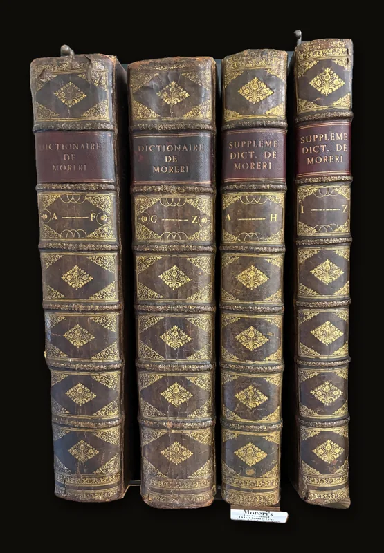 Le Grand Dictionaire Historique, ou Le Mélange Curieux de L'Histoire Sacrée et Profane qui Contient en Abrégé les vies et les Actions Remarquables des Patriarches, des Juges, des Rois des juifs, des Papes, des Saints Pères & Anciens Docteurs Orthodoxes; des Evêques, des Cardinaux, & Autres Prélats élebres; des Héresiarques & des Schismatiques, Avec Leurs Principaux Dogmes : Des Empereurs, des Rois, des Princes Illustres ; & des Grands Capitaines : Des Auteurs Anciens & Modernes, des Philosophes, des Inventeurs des Arts, & de Ceux qui se Sont Rendus Recommandables, en Toutes Sortes de Professions, par Leur Science, par Leurs Ouvrages, ou par Quelque Action Eclatante. L'Etablissement et le Progrès des Ordres Religieux & Militaires, & la vie de Leurs Fondateurs. Les Généalogies de Plusieurs Familles Illustres de France, & D'Autres pais. L'Histoire Fabuleuse des Dieux, & des Héros de L'Antiquité Payenne. La Description….  TRANSLATION: The Great Historical Dictionary, or The Curious Mixture of Sacred and Profane History,
which contains in summary: The lives and remarkable actions of the Patriarchs, Judges, and Kings of the Jews; The Popes, Holy Fathers, and ancient Orthodox Doctors; Bishops, Cardinals, and other renowned Prelates; Heresiarchs and Schismatics, along with their principal doctrines; Emperors, Kings, Illustrious Princes, and Great Military Leaders; Ancient and modern authors, Philosophers, Inventors of the Arts, and those who have become notable in all kinds of professions by their learning, their works, or some remarkable action; The establishment and progress of religious and military orders, and the lives of their founders; The genealogies of several illustrious families of France and of other countries; The fabulous history of the gods and heroes of pagan antiquity; The description....