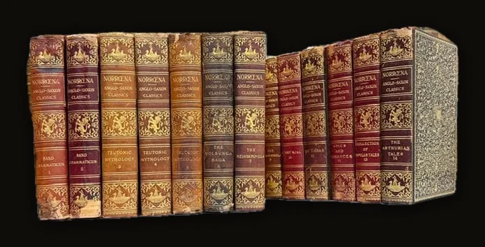 The Royal Edition, Anglo-Saxon Classics, Norroena Embracing The History and Romance of Northern Europe. Privately Printed For Members, Mixed set of #42 and #136 of 450 Copies, 14 Volumes lacking Vol.15..