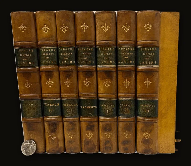 Théatre Complet Des Latins, Par J.-B. Levée, Ancien professeur de rhétorique et de littérature latine, etc., Et par feu l’abbé Le Monnier; Augmenté de Dissertations, etc., par MM. Amaury Duval, de l’Académie des Inscriptions, et Alexandre Duval, de l’Académie française. Translation: Complete Theater Of The Latins, By J.-B. Levée, Former professor of rhetoric and Latin literature, etc., And by the late Abbé Le Monnier; Enlarged with dissertations, etc., by Messrs. Amaury Duval, of the Academy of Inscriptions, and Alexandre Duval, of the French Academy. French Language, 7 Volumes of Larger Set: Terence in 3 Vol., Seneque in 3 Vol., and Fragments in 1.